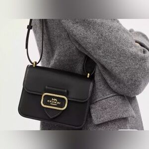 Coach Morgan Square Black Leather Crossbody with Gold Buckle Detail